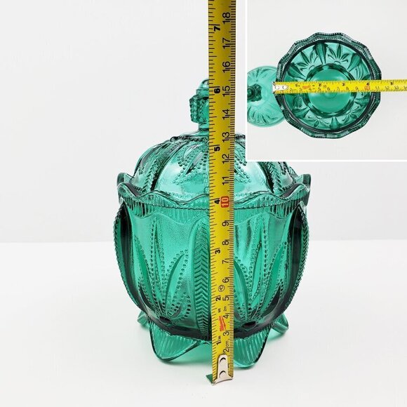 Fenton Candy Jar Vintage Spruce Green Cactus Art Glass Lidded 1995 Holidays 6+" - Picture 8 of 14